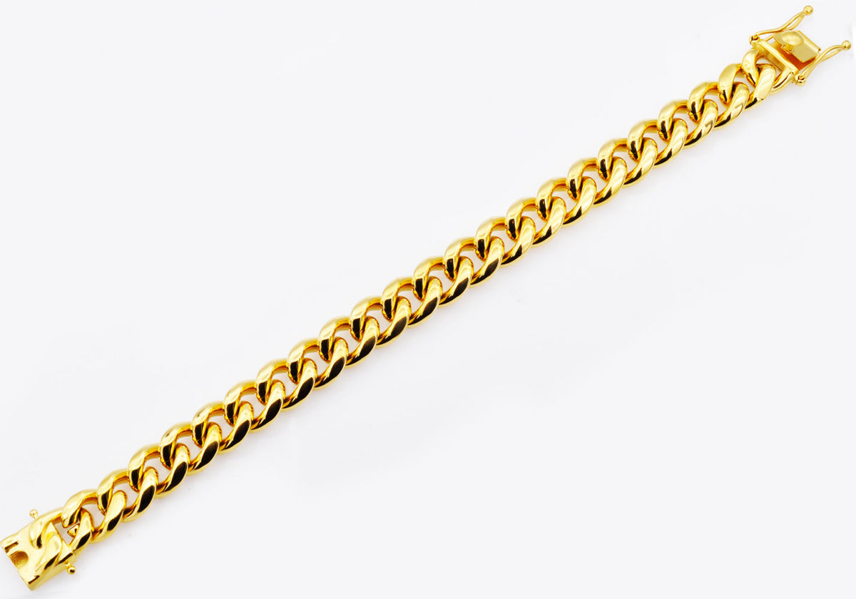 Mens 14mm Gold Stainless Steel Miami Cuban Link Chain Bracelet With Box Clasp