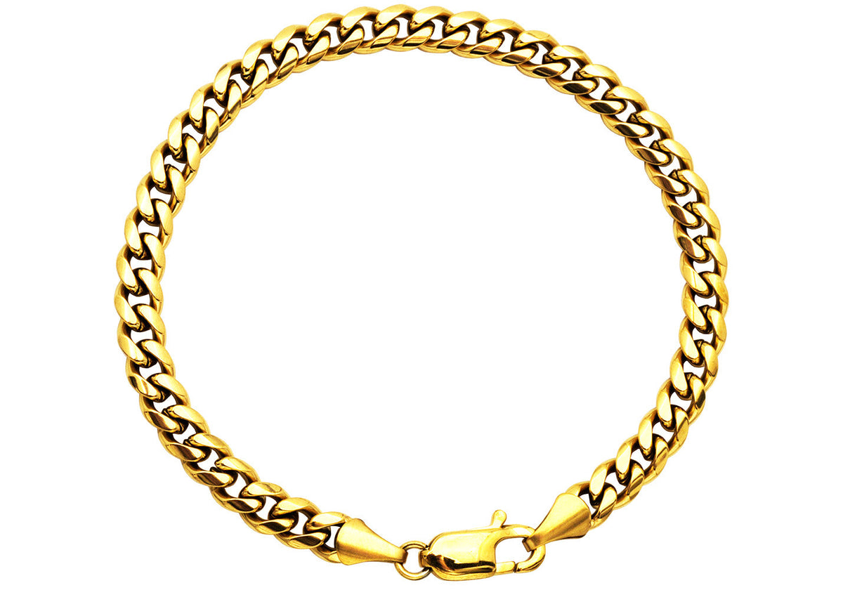 Mens 6mm Gold Plated Stainless Steel Cuban Link Chain Bracelet With Lobster Clasp