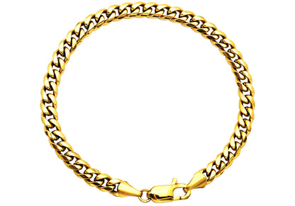 Mens 6mm Gold Plated Stainless Steel Cuban Link Chain Bracelet With Lobster Clasp