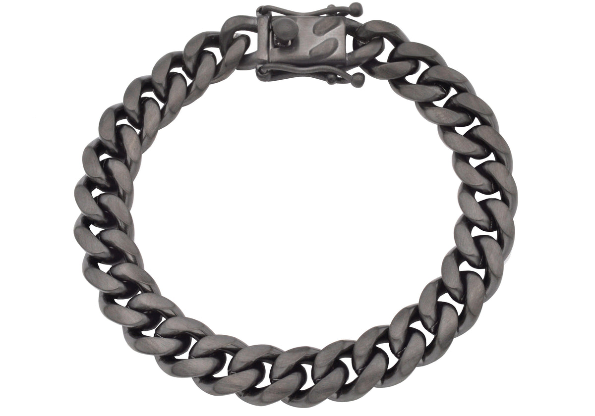 Mens 10mm Black Stainless Steel Miami Cuban Link Bracelet With Box Clasp