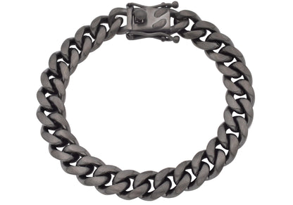 Mens 10mm Black Stainless Steel Miami Cuban Link Bracelet With Box Clasp