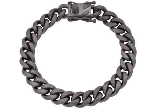 Mens 10mm Black Stainless Steel Miami Cuban Link Bracelet With Box Clasp