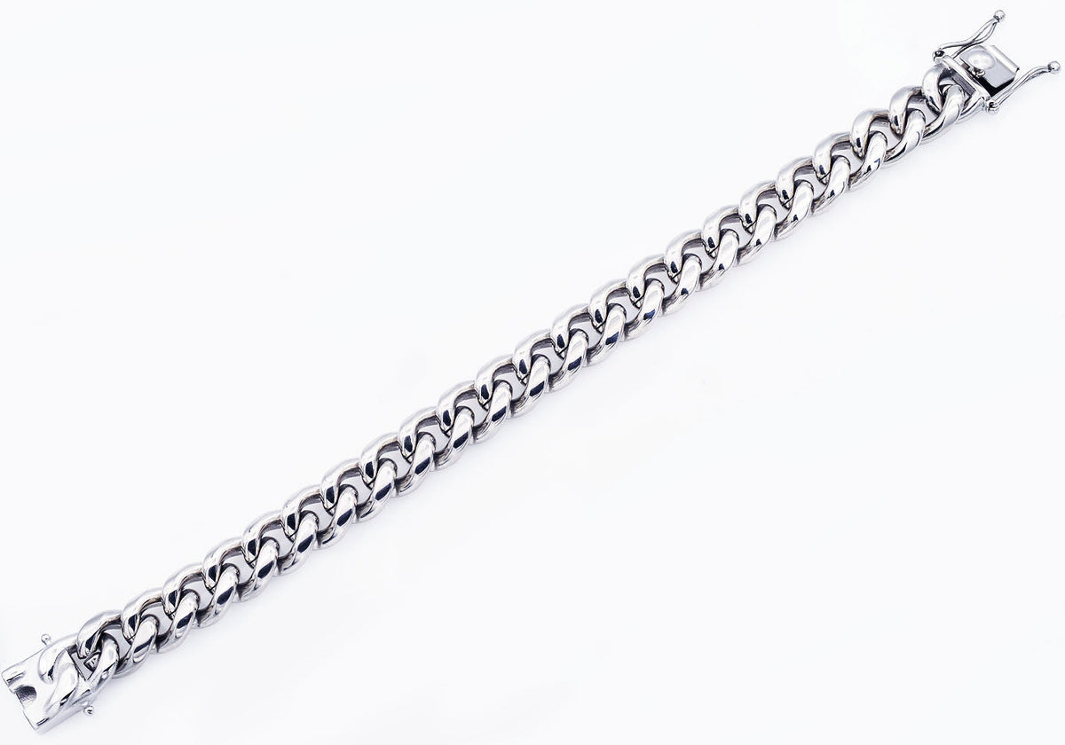 Mens 14mm Stainless Steel Cuban Link Chain Bracelet With Box Clasp