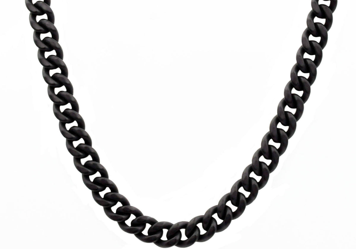 Mens 10mm Matte Black Stainless Steel Miami Cuban Link Chain Necklace With Box Clasp