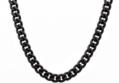 Mens 10mm Matte Black Stainless Steel Miami Cuban Link Chain Necklace With Box Clasp