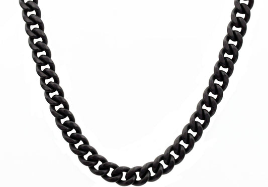 Mens 10mm Matte Black Stainless Steel Miami Cuban Link Chain Necklace With Box Clasp