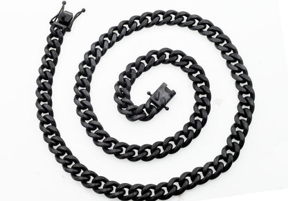 Mens 10mm Matte Black Stainless Steel Miami Cuban Link Chain Necklace With Box Clasp
