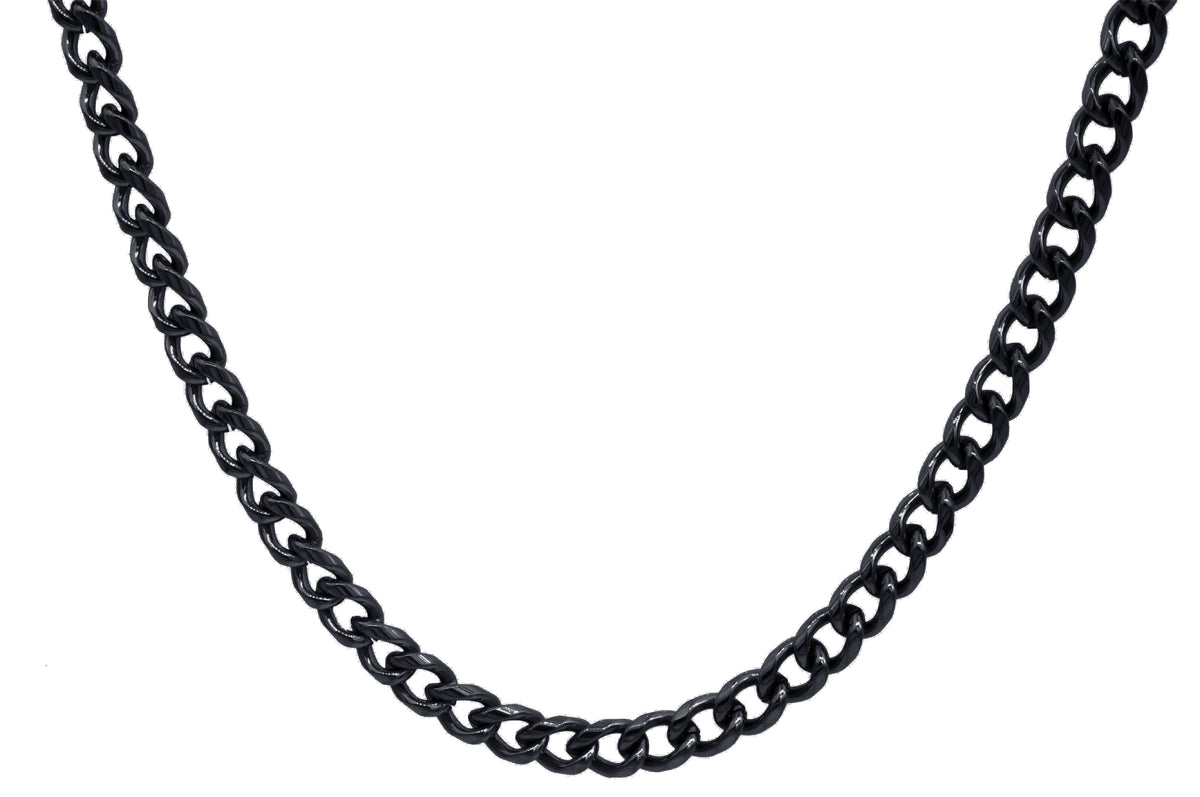 Mens 5mm Black Stainless Steel Miami Cuban Link 24" Chain Necklace