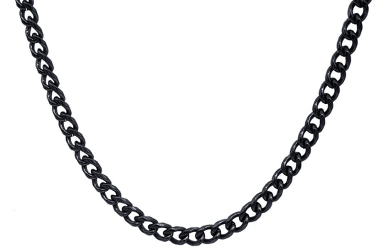 Mens 5mm Black Stainless Steel Miami Cuban Link 24" Chain Necklace