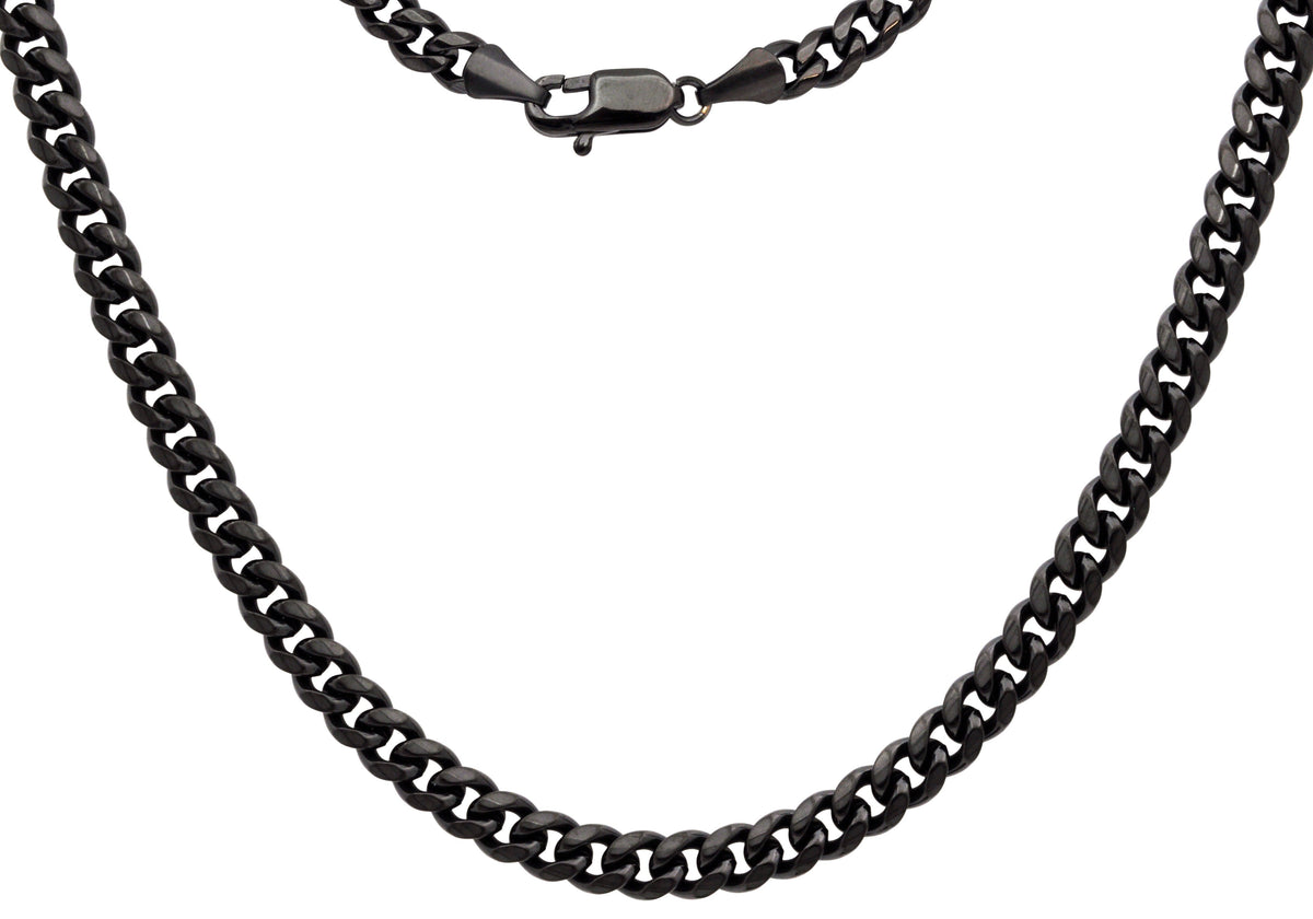 Mens 6mm Black Stainless Steel Cuban Link Chain Necklace With Lobster Claw Clasp