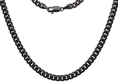 Mens 6mm Black Stainless Steel Cuban Link Chain Necklace With Lobster Claw Clasp