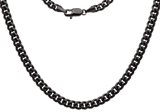 Mens 6mm Black Stainless Steel Cuban Link Chain Necklace With Lobster Claw Clasp