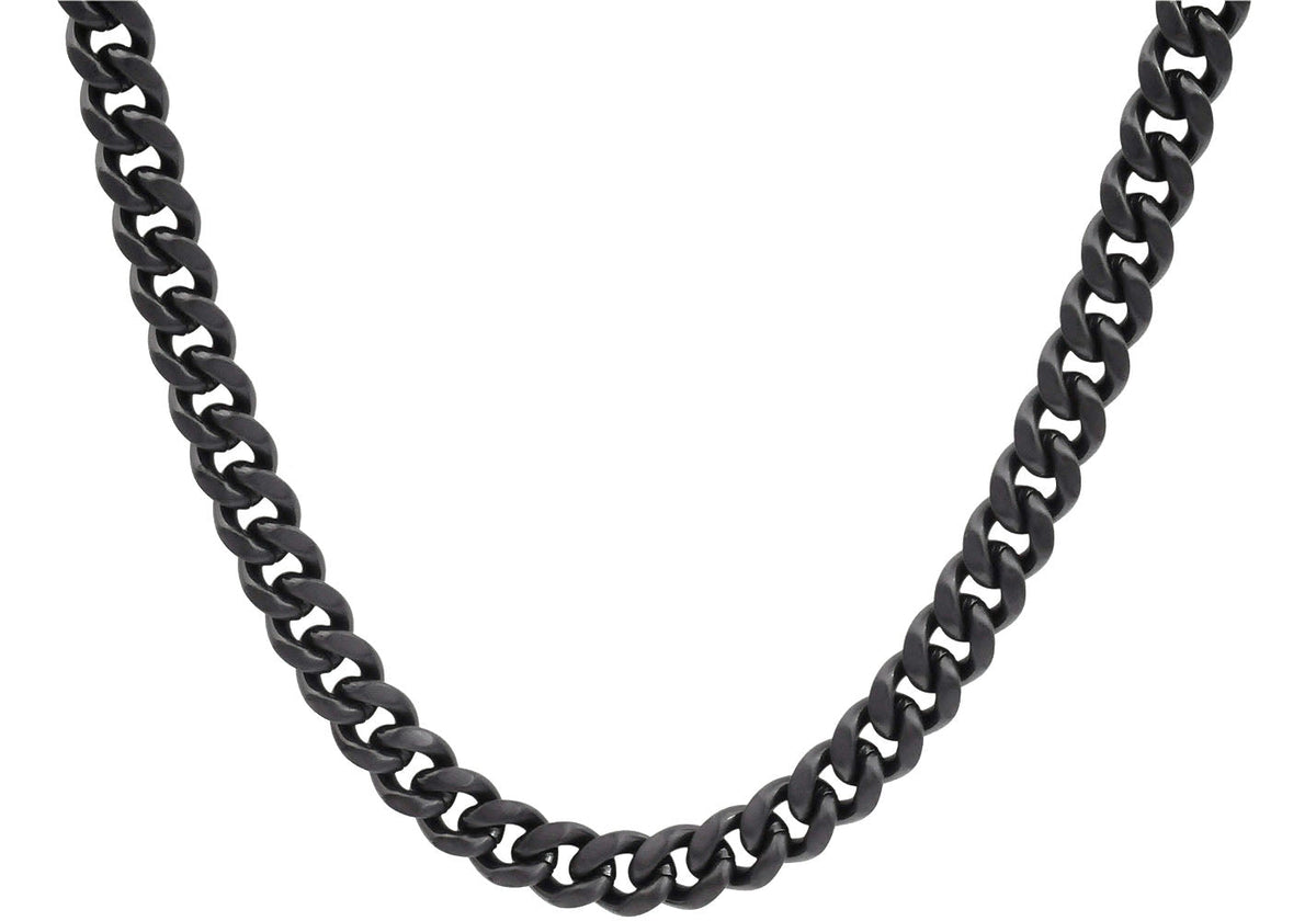 Mens 8mm Black Stainless Steel Cuban Link Chain Necklace With Box Clasp