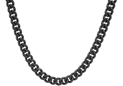 Mens 8mm Black Stainless Steel Cuban Link Chain Necklace With Box Clasp