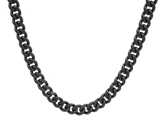 Mens 8mm Black Stainless Steel Cuban Link Chain Necklace With Box Clasp
