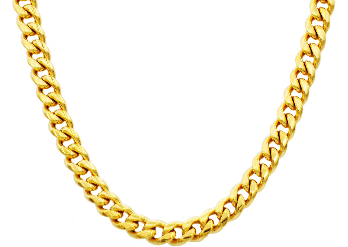 Mens 10mm Gold Stainless Steel Cuban Link Chain Necklace With Box Clasp