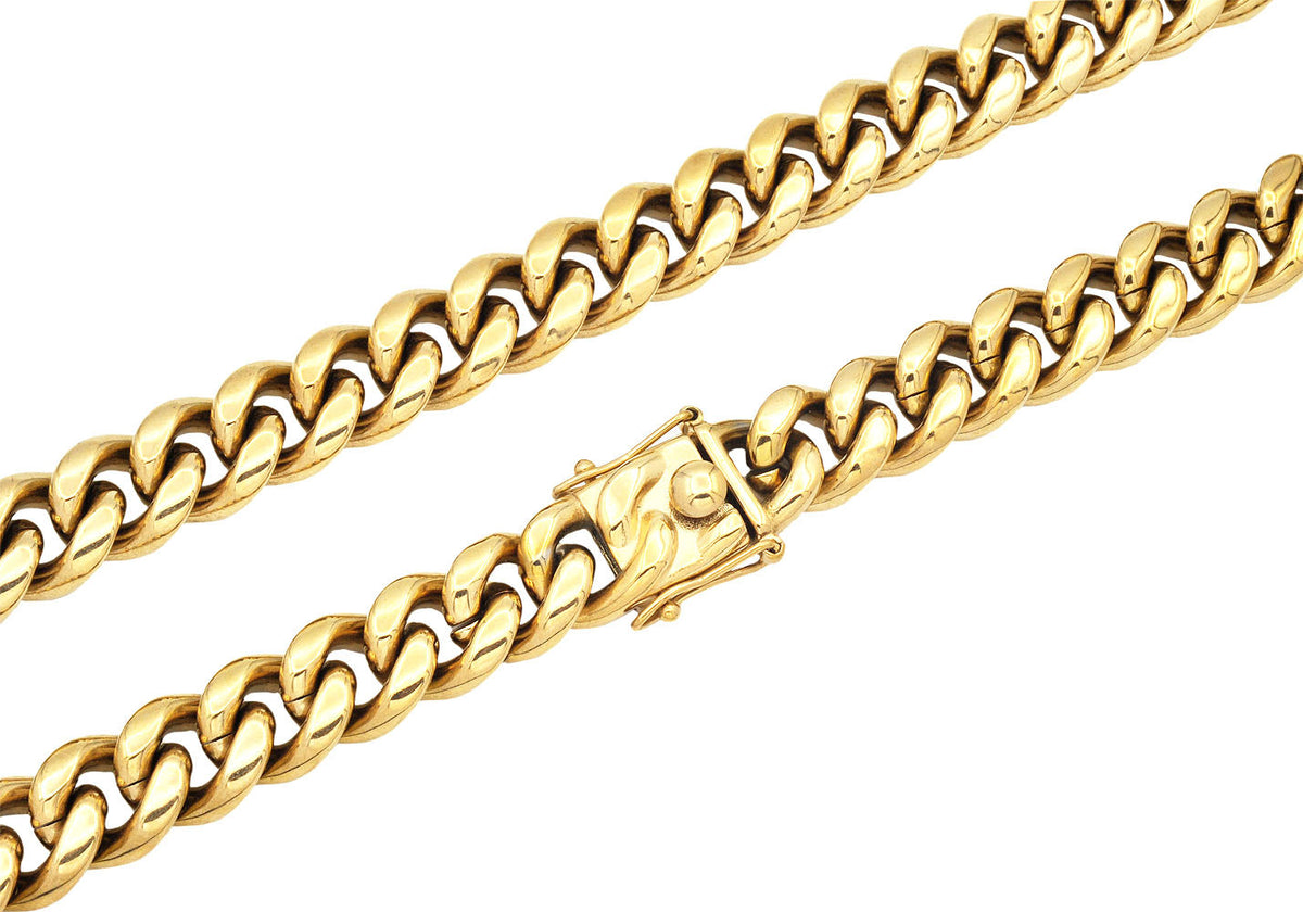 Mens 14mm Gold Stainless Steel Cuban Link Chain Necklace With Box Clasp