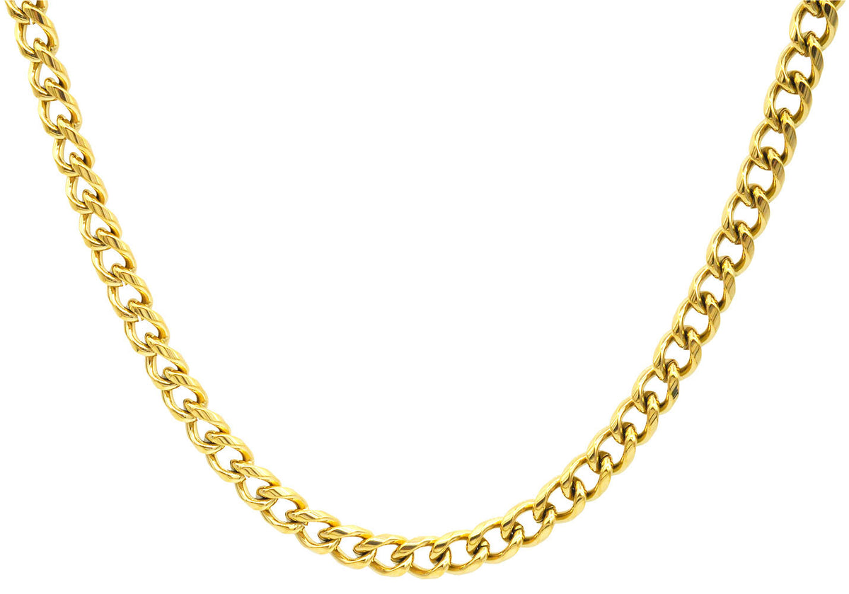 Mens 5mm Gold Stainless Steel Miami Cuban Link 24" Chain Necklace