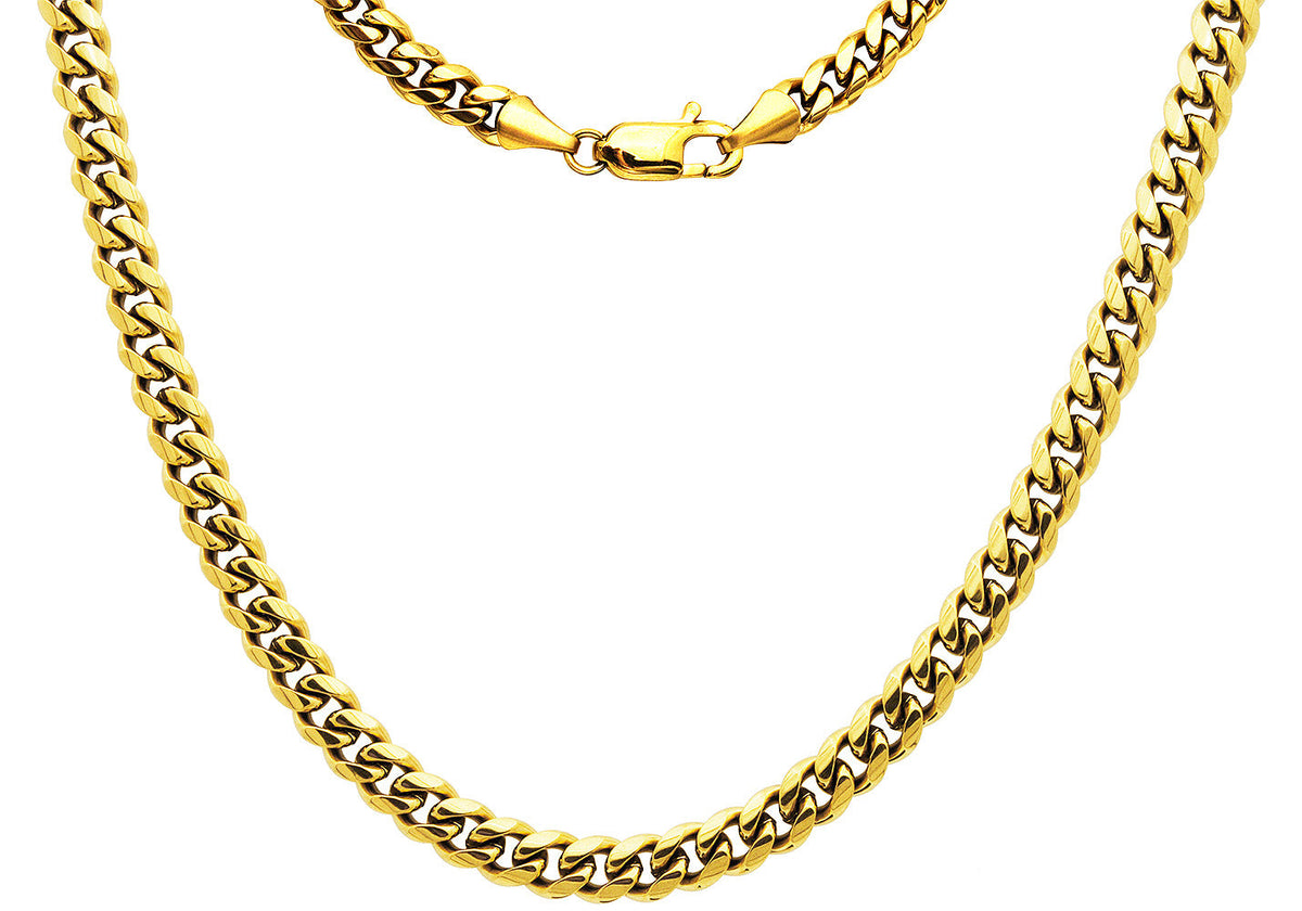 Mens 6mm Gold Stainless Steel Cuban Link Chain Necklace With Lobster Clasp