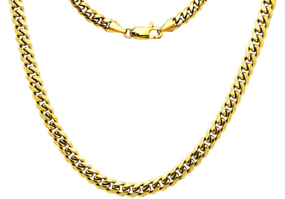 Mens 6mm Gold Stainless Steel Cuban Link Chain Necklace With Lobster Clasp