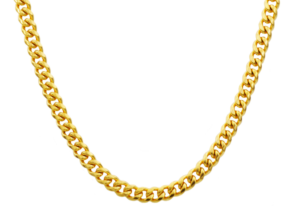 Mens 8mm Gold Stainless Steel Cuban Link Chain Necklace With Box Clasp