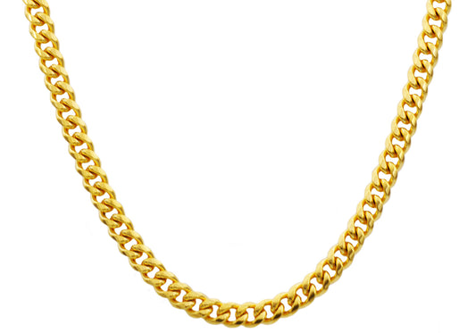 Mens 8mm Gold Stainless Steel Cuban Link Chain Necklace With Box Clasp