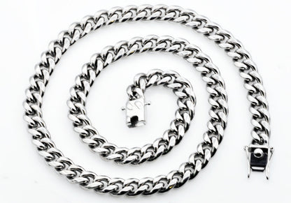 Mens 10mm Stainless Steel Cuban Link Chain Necklace With Box Clasp