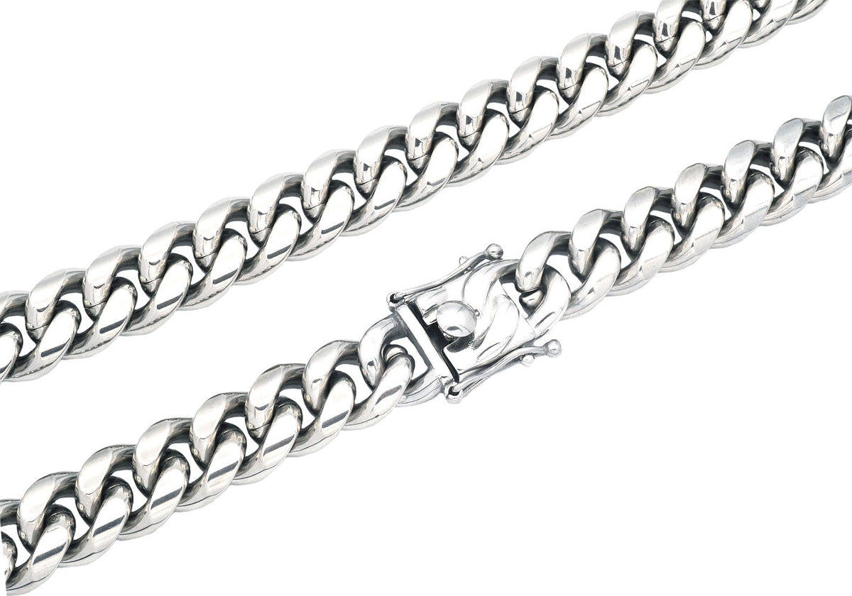 Mens 14mm Stainless Steel Cuban Link Chain Necklace With Box Clasp