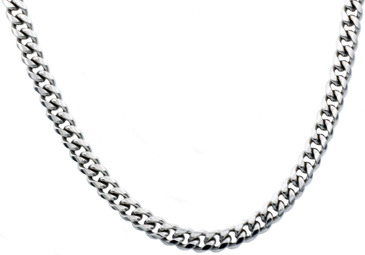 Mens 8mm Stainless Steel Cuban Link Chain Necklace With Box Clasp