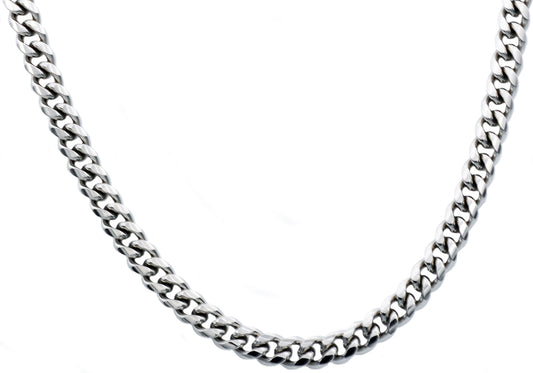 Mens 8mm Stainless Steel Cuban Link Chain Necklace With Box Clasp