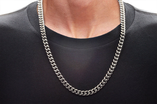 Mens 8mm Stainless Steel Cuban Link Chain Necklace With Box Clasp