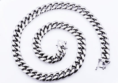Mens 14mm Stainless Steel Cuban Link Chain Necklace With Box Clasp