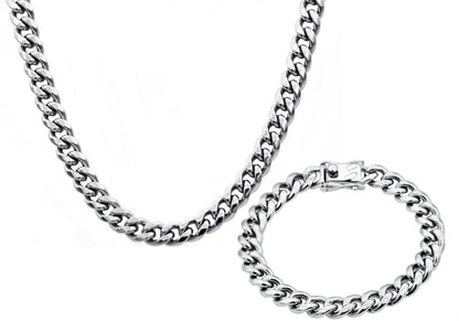 Mens 10mm Stainless Steel Cuban Link Chain With Box Clasp Set