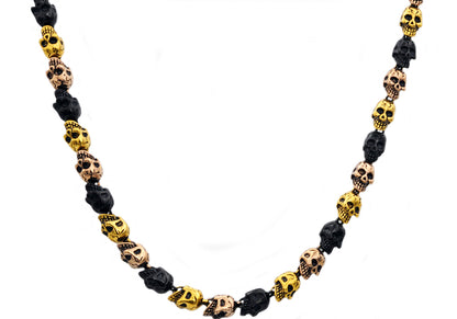 Mens Tri Tone Stainless Steel Skull Chain Necklace