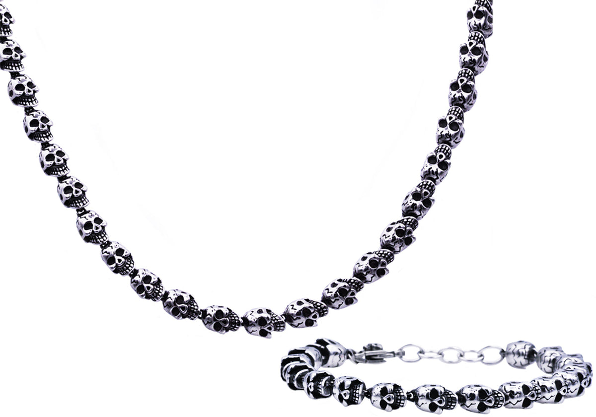 Mens Stainless Steel Skull Link Chain Set