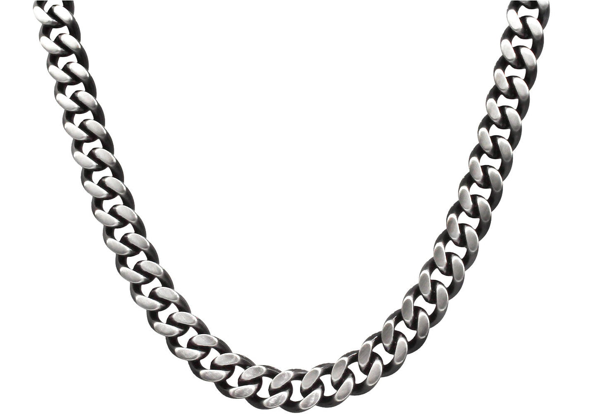 Mens Two Toned Matte Black Stainless Steel Cuban Link 24" Chain Necklace