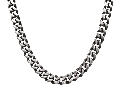 Mens Two Toned Matte Black Stainless Steel Cuban Link 24" Chain Necklace