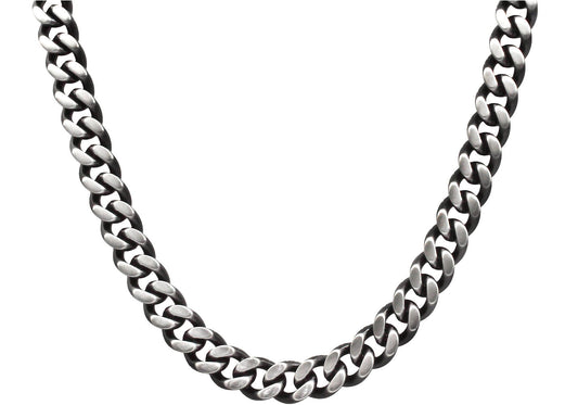 Mens Two Toned Matte Black Stainless Steel Cuban Link 24" Chain Necklace