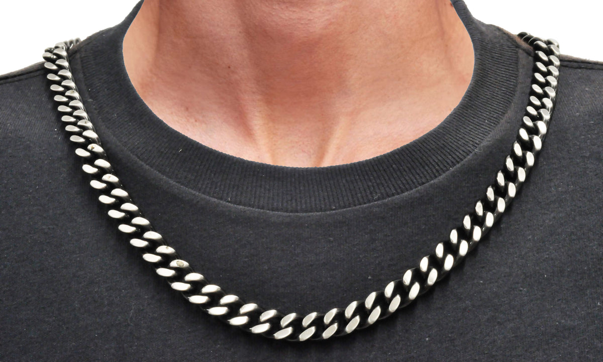Mens Two Toned Matte Black Stainless Steel Cuban Link 24" Chain Necklace