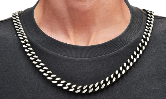 Mens Two Toned Matte Black Stainless Steel Cuban Link 24" Chain Necklace