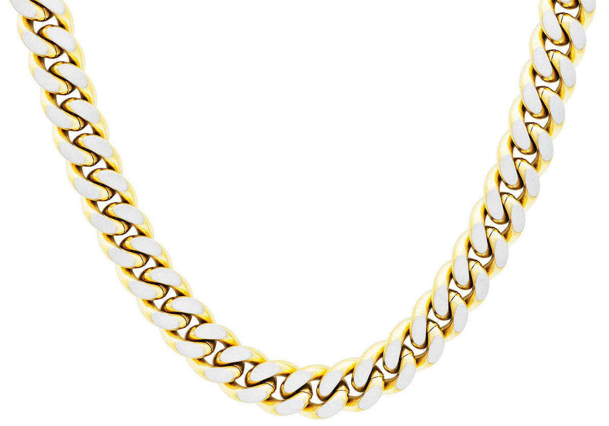 Mens Two Toned Matte Gold Plated Stainless Steel Cuban Link 24" Chain Necklace