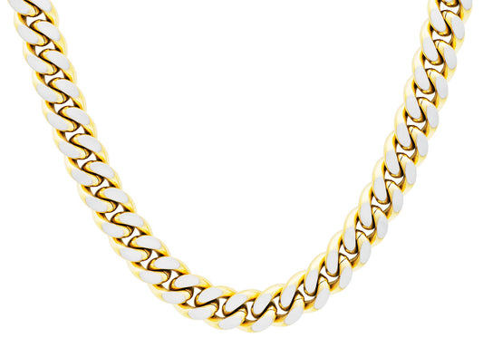 Mens Two Toned Matte Gold Plated Stainless Steel Cuban Link 24" Chain Necklace