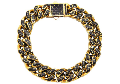 Men's 12mm Gold Plated Stainless Steel Cuban Link Chain Bracelet With Blue Carbon Fiber