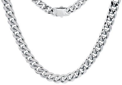 Mens 10mm Stainless Steel Cuban Link Chain Necklace