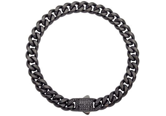 Men's 8mm Black Stainless Steel Miami Cuban Link Chain Bracelet With Black CZ Clasp