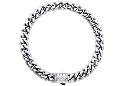 Men's 8mm Stainless Steel Miami Cuban Link Chain Bracelet With CZ Box Clasp