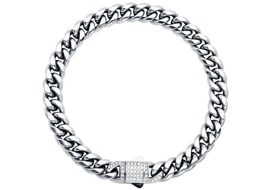 Men's 8mm Stainless Steel Miami Cuban Link Chain Bracelet With CZ Box Clasp