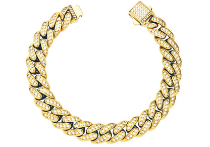 Men's 12mm Gold Stainless Steel Iced Out Miami Cuban Link Chain Bracelet