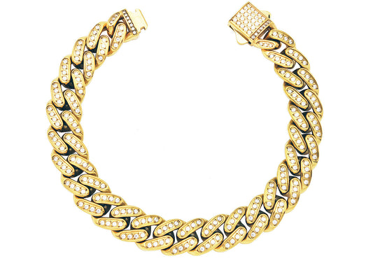 Men's 12mm Gold Stainless Steel Iced Out Miami Cuban Link Chain Bracelet