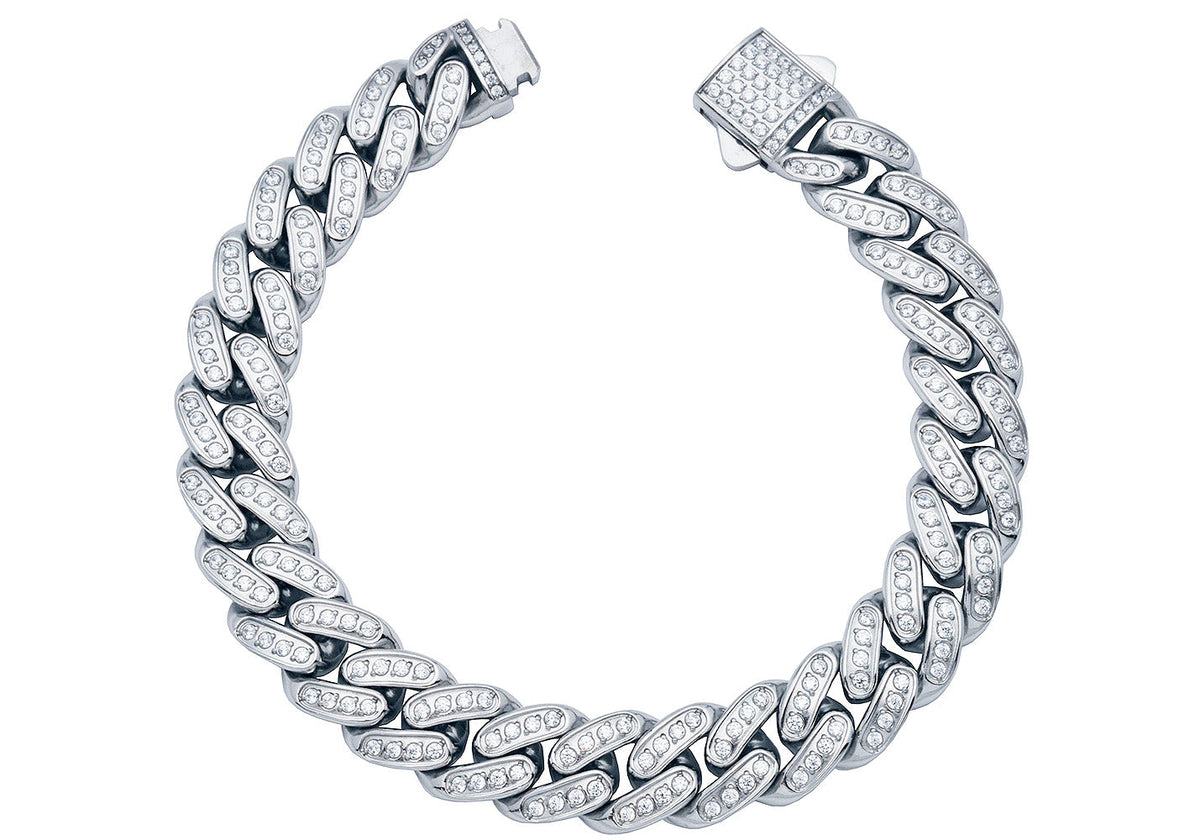 Men's 12mm Stainless Steel Iced Out Miami Cuban Link Chain Bracelet